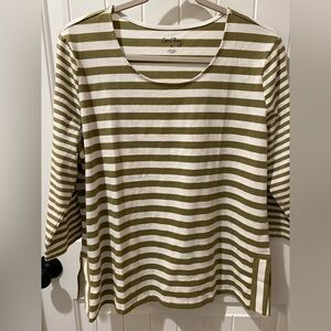 Coral Bay Olive and White Striped Scoop Neck Tunic